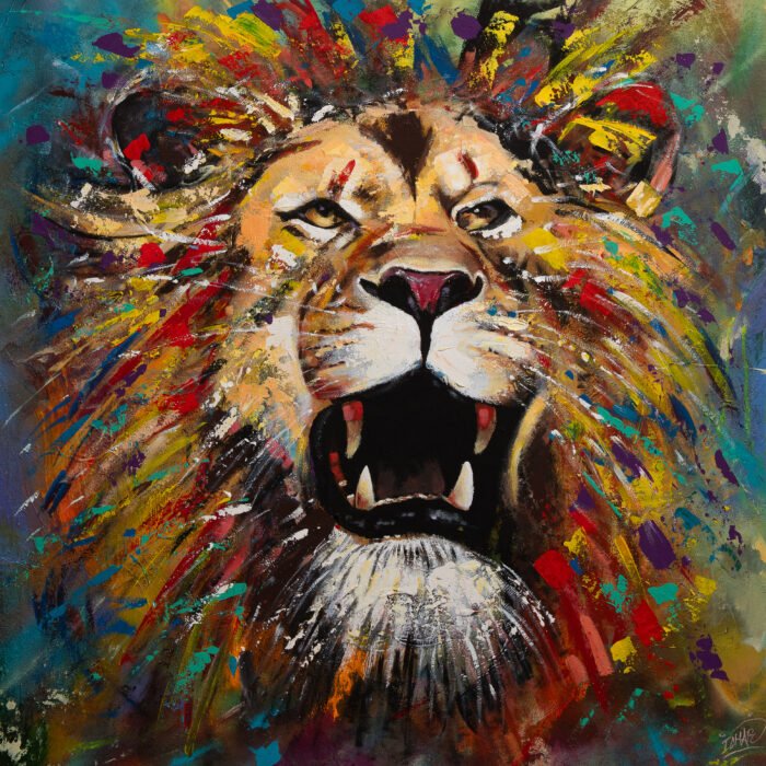 Tableau Lion street art – œuvre originale Ichar Art 100x100 cm